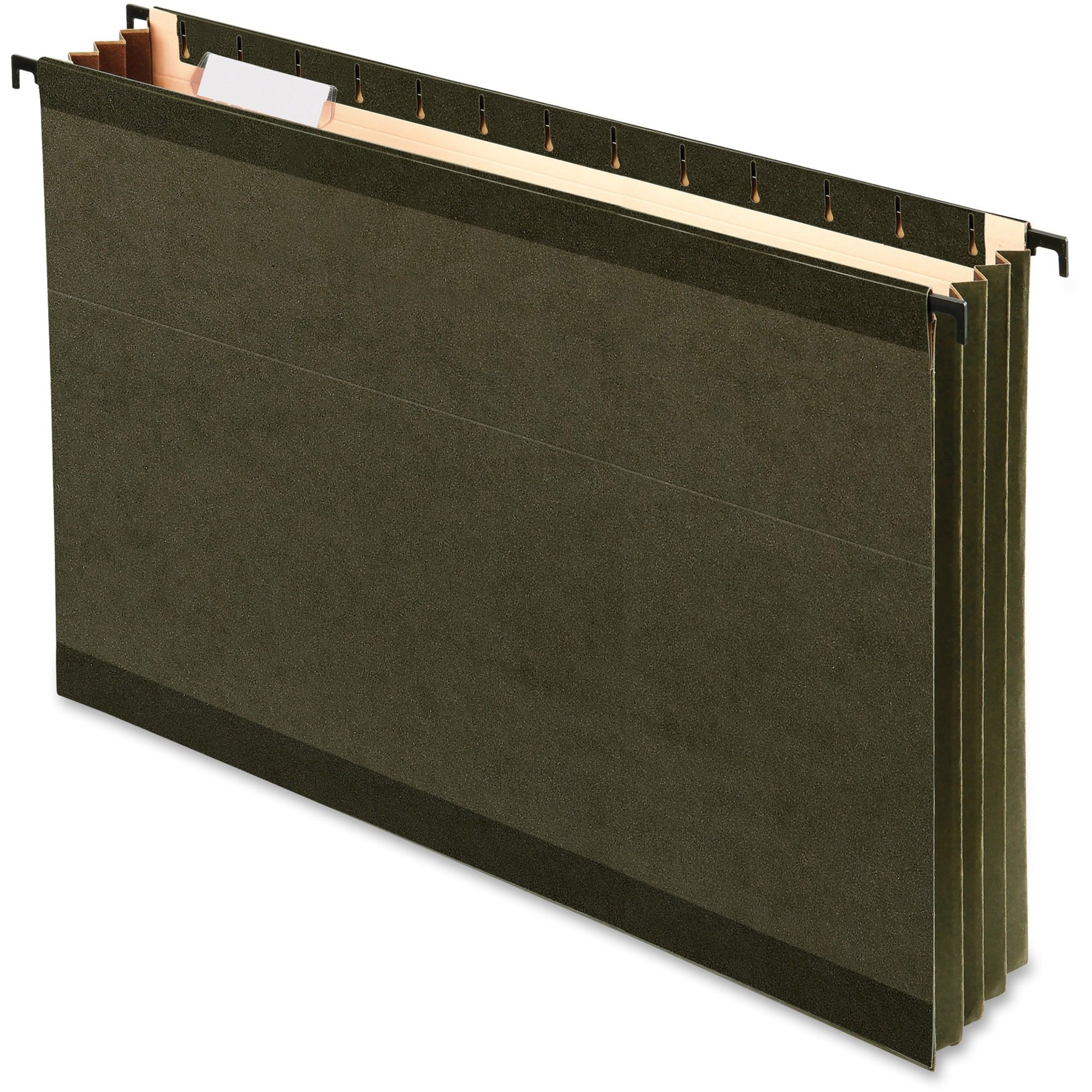 3 1/2" Folder Capacity - 8 1/2" x 14" - 3 1/2" Expansion - 11 pt. - Poly - Standard Green - Reinforced, Laminated, Acid-free, Built-in Tension Spring, Reinforced Top, Expandable Gusset - 10% Recycled - 4 / Pack