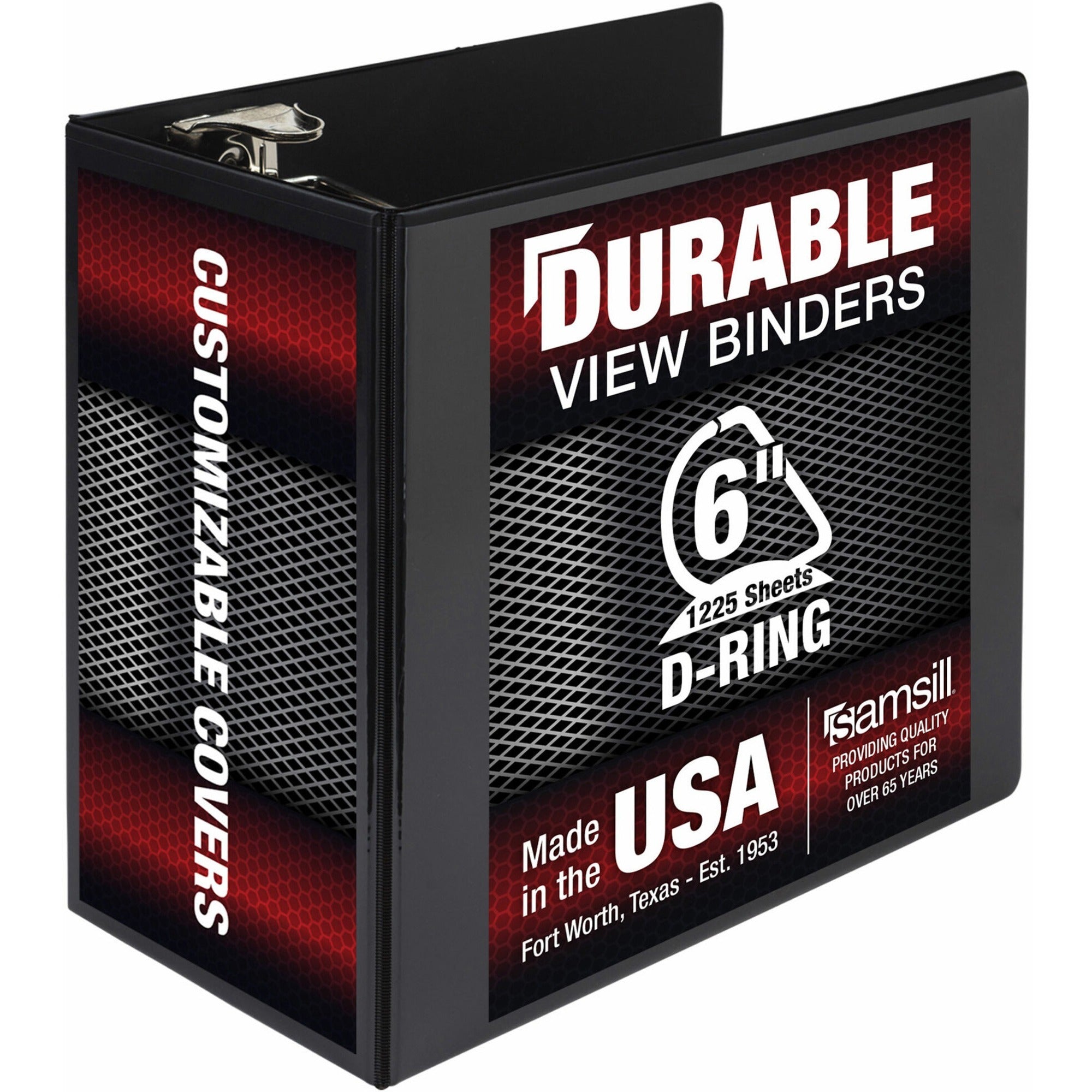 Samsill Durable View Binder, 6" D-Ring, 1225 Sheet Capacity, Letter Size, 2 Internal Pockets, Black, 1 Each
