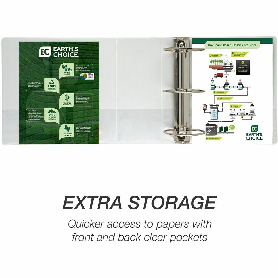 Samsill Earth's Choice Plant-based Durable View Binder, 5" Capacity, 3 Round Rings, Letter Size, 875 Sheet Capacity, 2 Internal Pockets, White, 1 Each