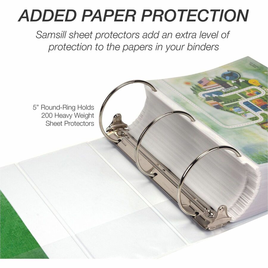 Samsill Earth's Choice Plant-based Durable View Binder, 5" Capacity, 3 Round Rings, Letter Size, 875 Sheet Capacity, 2 Internal Pockets, White, 1 Each