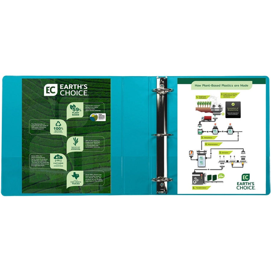 Samsill Earth's Choice Plant-based 2" 3-Ring View Binders, Letter Size, 425 Sheet Capacity, Turquoise, 2 per Pack