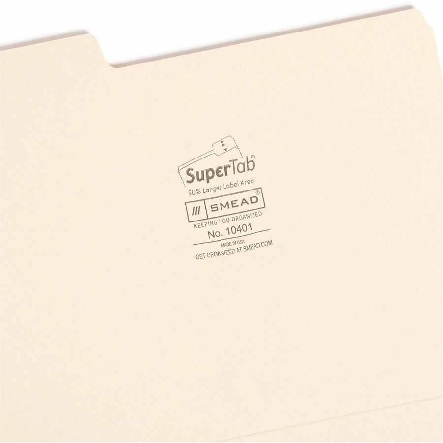 Smead SuperTab 1/3 Tab Cut Letter Recycled Top Tab File Folder - 8 1/2" x 11" - 3/4" Expansion - Top Tab Location - Assorted Tab Position - 14 pt. - 1 Plys - Manila - Durable, Heavyweight - 10% Recycled - 50 / Box
