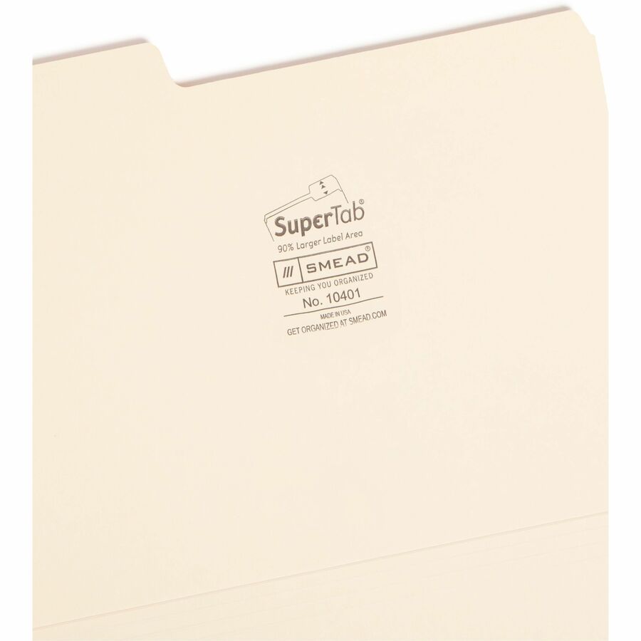 Smead SuperTab 1/3 Tab Cut Letter Recycled Top Tab File Folder - 8 1/2" x 11" - 3/4" Expansion - Top Tab Location - Assorted Tab Position - 14 pt. - 1 Plys - Manila - Durable, Heavyweight - 10% Recycled - 50 / Box