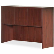 Lorell Essentials Series Stack-on Hutch with Doors - 36" Height x 59" Width x 14.8" Depth - 3 Door(s) - Finish: Laminate, Mahogany - Cord Management, Grommet - 1 Each