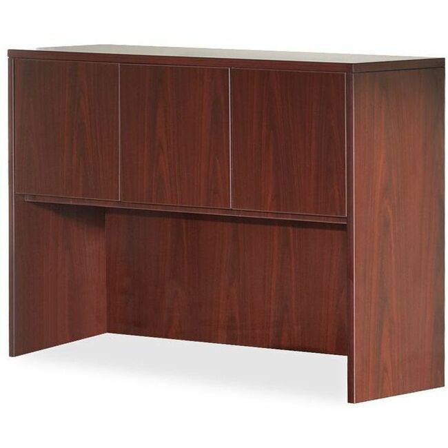 Lorell Essentials Series Stack-on Hutch with Doors - 36" Height x 59" Width x 14.8" Depth - 3 Door(s) - Finish: Laminate, Mahogany - Cord Management, Grommet - 1 Each