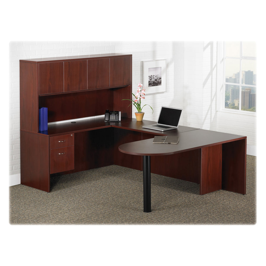 Lorell Essentials Series Stack-on Hutch with Doors - 36" Height x 59" Width x 14.8" Depth - 3 Door(s) - Finish: Laminate, Mahogany - Cord Management, Grommet - 1 Each