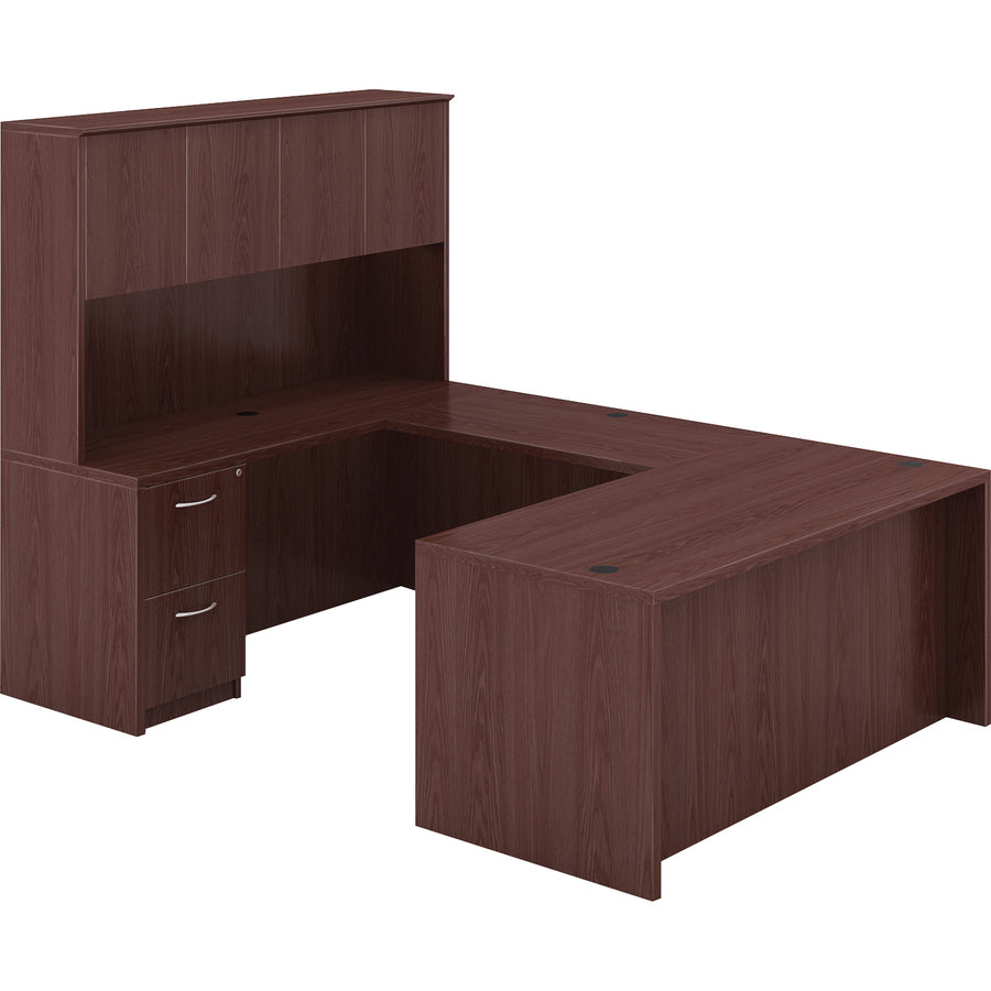 Lorell Essentials Series Stack-on Hutch with Doors - 36" Height x 59" Width x 14.8" Depth - 3 Door(s) - Finish: Laminate, Mahogany - Cord Management, Grommet - 1 Each