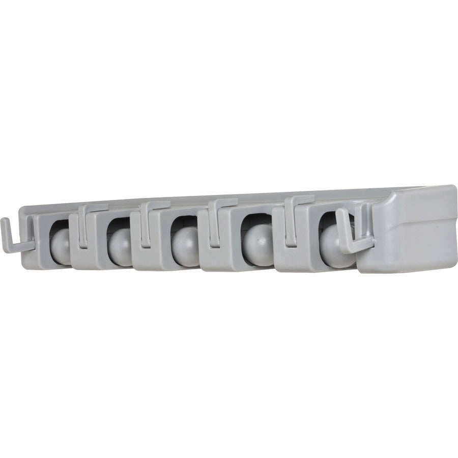 Genuine Joe Cleaning Tool Wall Organizer Rack - 5 x Broom - 3.75" Height x 16.50" Width x 2.75" Depth - Handle, Hanging Hook, Sturdy - Gray - ABS Plastic - 1 Each