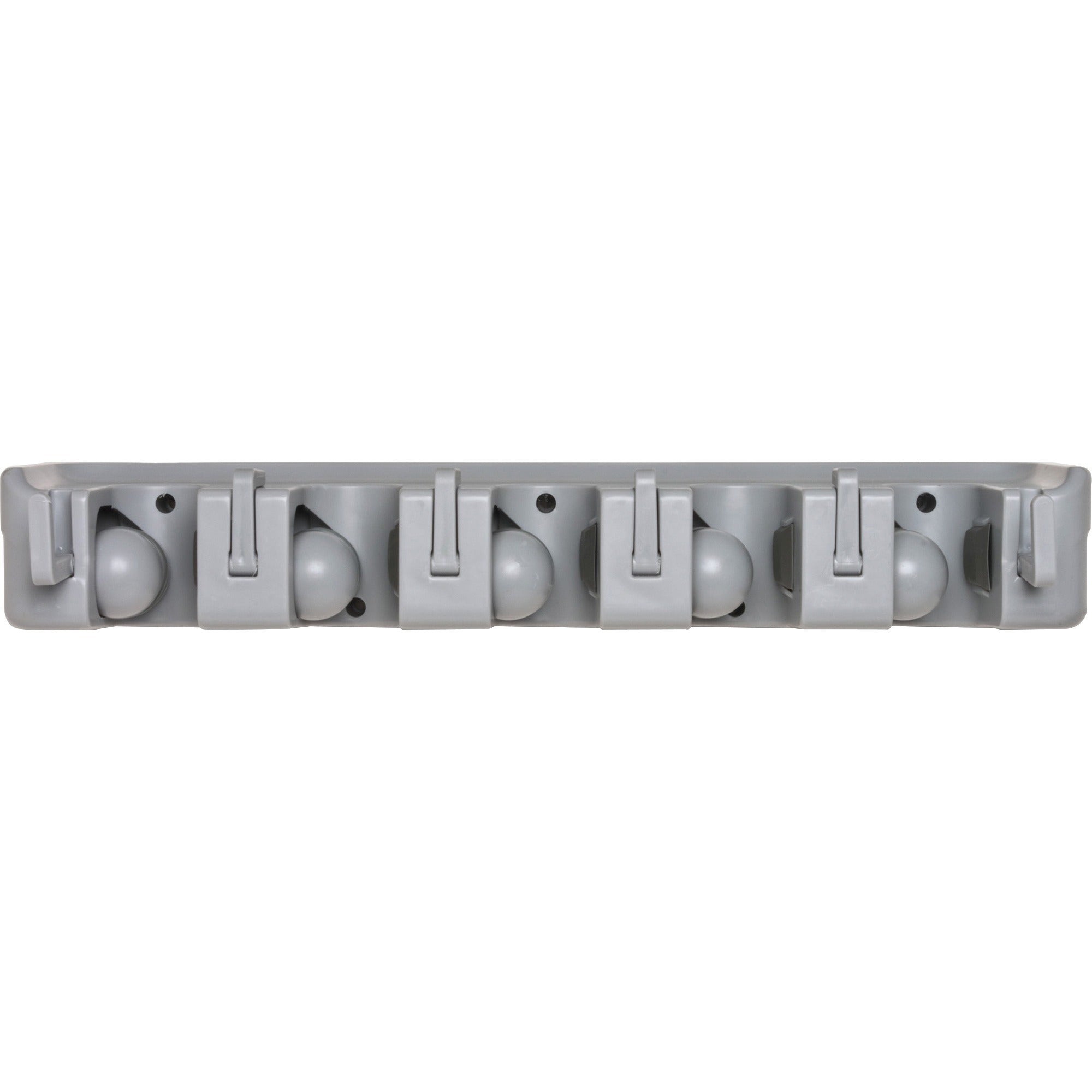 Genuine Joe Cleaning Tool Wall Organizer Rack - 5 x Broom - 3.75" Height x 16.50" Width x 2.75" Depth - Handle, Hanging Hook, Sturdy - Gray - ABS Plastic - 1 Each