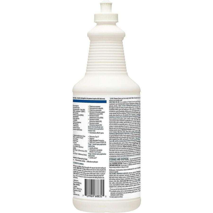 Clorox Healthcare Pull-Top Bleach Germicidal Cleaner - For Hard Surface, Nonporous Surface - Ready-To-Use - 32 fl oz (1 quart) - Disinfectant, Anti-corrosive - White - 1 Each