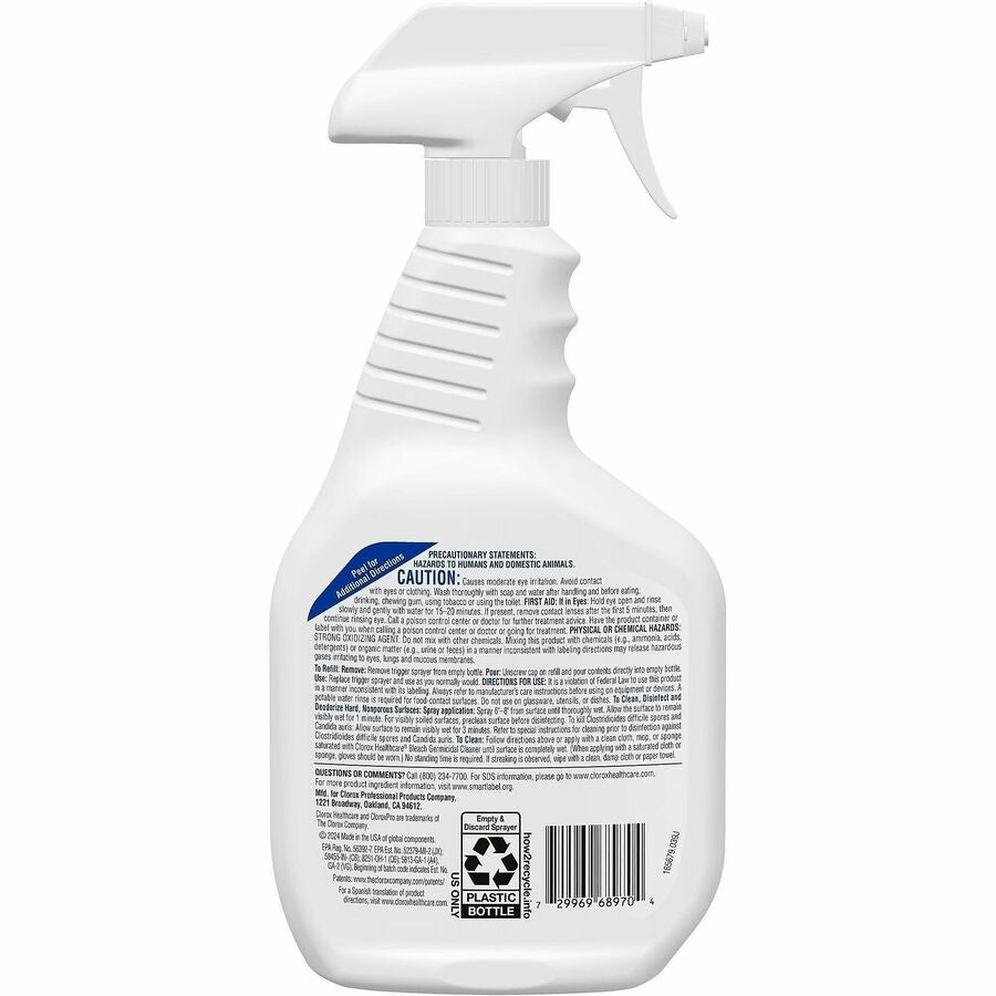Clorox Healthcare Bleach Germicidal Cleaner Spray - For Multipurpose - Ready-To-Use - 32 fl oz (1 quart) - Recommended For: Germs Remover, Virus Remover - White, Clear Bottle - 1 Each