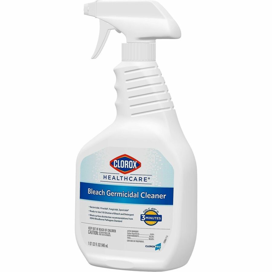 Clorox Healthcare Bleach Germicidal Cleaner Spray - For Multipurpose - Ready-To-Use - 32 fl oz (1 quart) - Recommended For: Germs Remover, Virus Remover - White, Clear Bottle - 1 Each