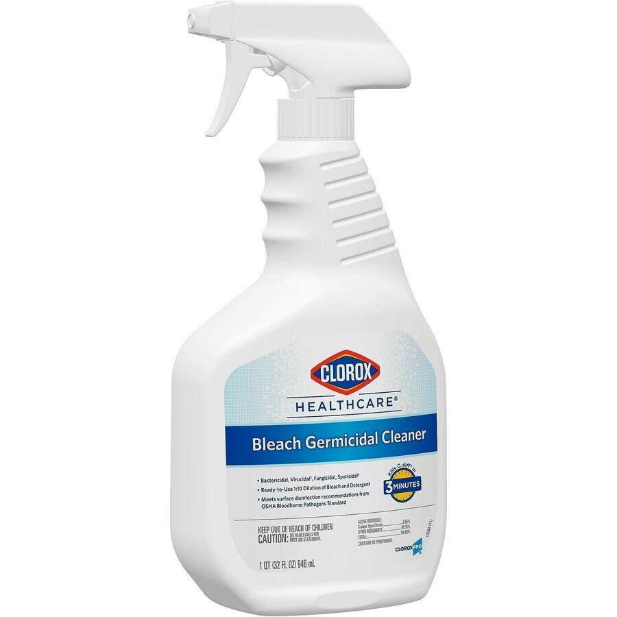 Clorox Healthcare Bleach Germicidal Cleaner Spray - For Multipurpose - Ready-To-Use - 32 fl oz (1 quart) - Recommended For: Germs Remover, Virus Remover - White, Clear Bottle - 1 Each