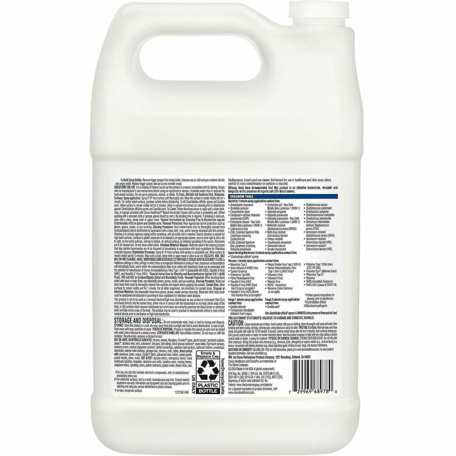 Clorox Healthcare Bleach Germicidal Cleaner Refill - For Nonporous Surface, Hard Surface - Concentrate - Liquid - 128 fl oz (4 quart) - Disinfectant, Anti-corrosive, Unscented - White Bottle - 1 Each