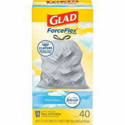 Glad ForceFlex Tall Kitchen Drawstring Trash Bags - Fresh Clean with Febreze Freshness - 13 gal Capacity - 27.38" Length x 24" Width x 1.05 mil (27 Micron) Thickness - Drawstring Closure - White - Kitchen - 1 Box