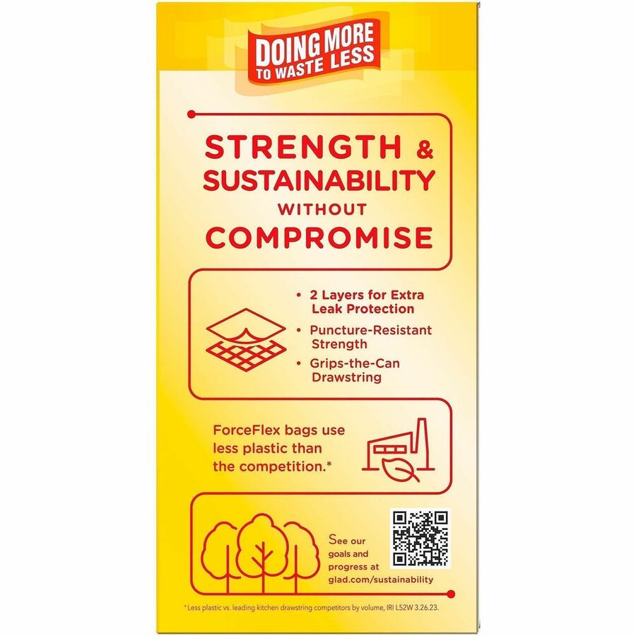 Glad ForceFlex Tall Kitchen Drawstring Trash Bags - Fresh Clean with Febreze Freshness - 13 gal Capacity - 27.38" Length x 24" Width x 1.05 mil (27 Micron) Thickness - Drawstring Closure - White - Kitchen - 1 Box