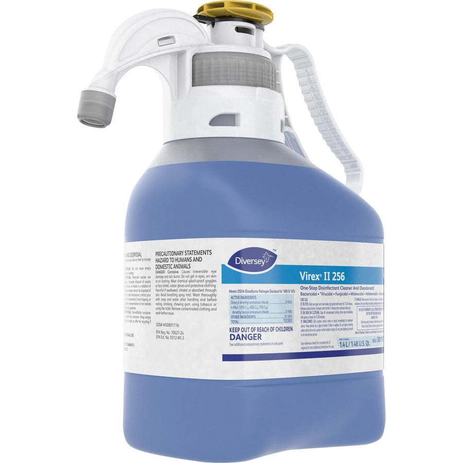 Virex II 256 Diversey Virex II 1-Step Disinfectant Cleaner - For Multi Surface, Multipurpose - Concentrate - 47.3 fl oz (1.5 quart) - Minty Scent - Disinfectant, Deodorant, Antibacterial, Rinse-free - Blue - 1 Each
