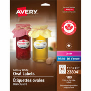 Waterproof - 1 1/2" Width x 2 1/2" Length - Permanent Adhesive - Oval - Inkjet, Laser - Glossy White - White - Paper - 18 / Sheet - 18 Total Sheets - 180 Total Label(s) - 180 / Pack