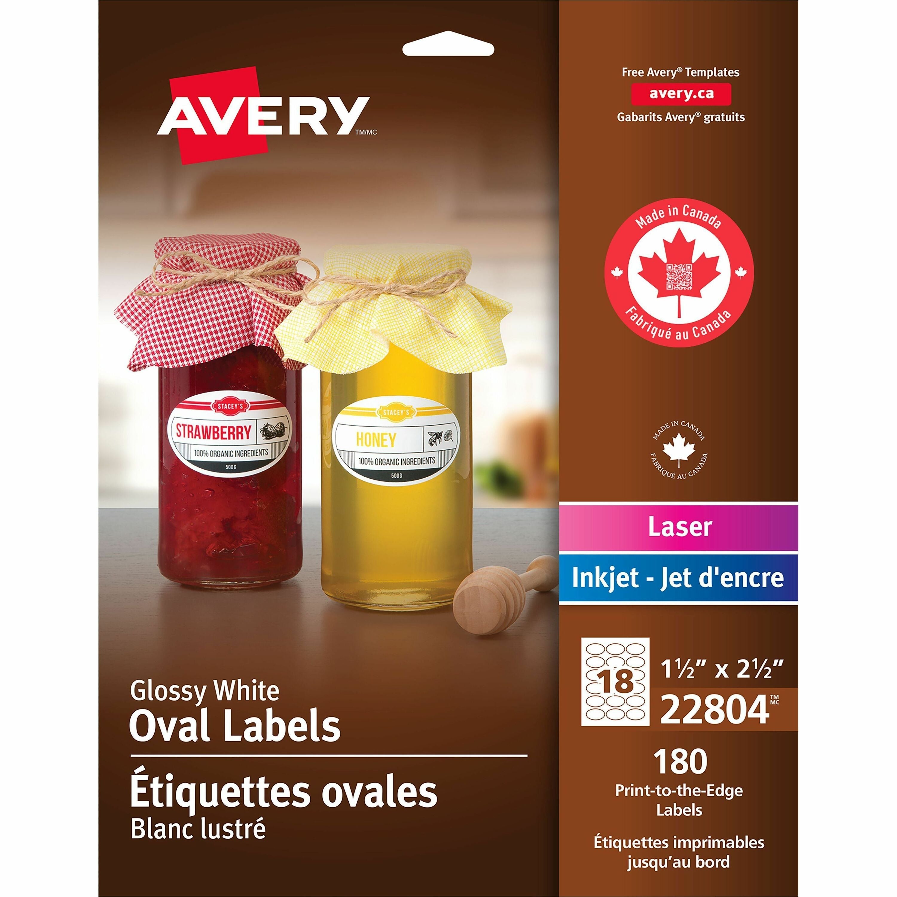 Waterproof - 1 1/2" Width x 2 1/2" Length - Permanent Adhesive - Oval - Inkjet, Laser - Glossy White - White - Paper - 18 / Sheet - 18 Total Sheets - 180 Total Label(s) - 180 / Pack