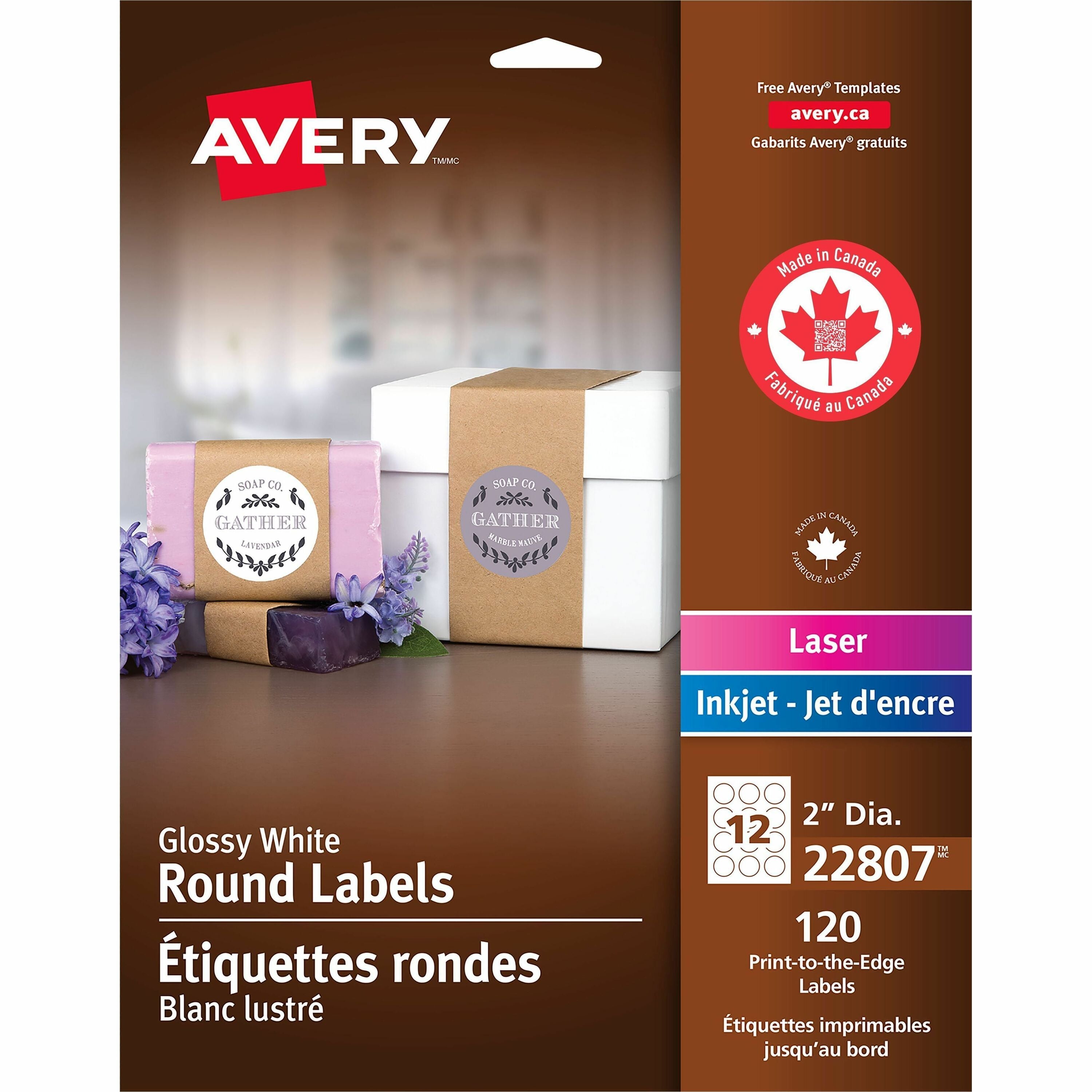 Avery&reg; Glossy White Round Labels2" Diameter