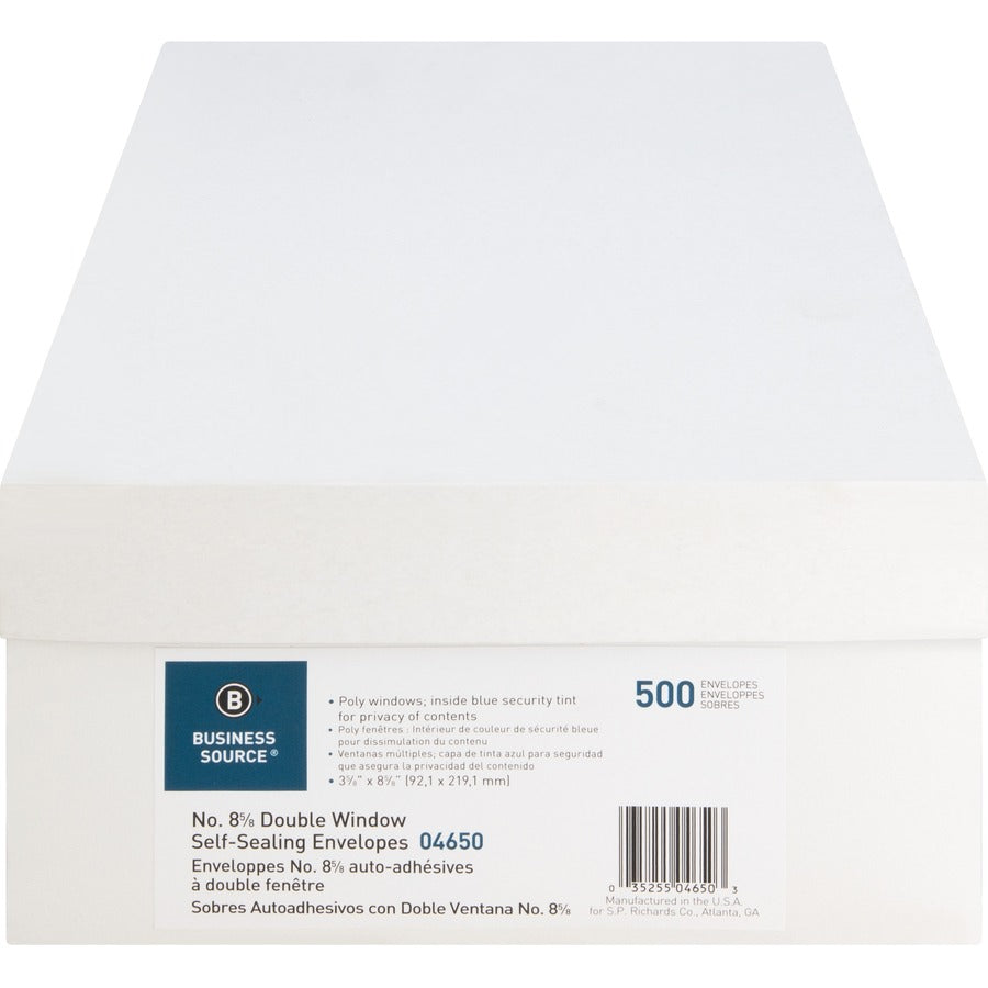 Double Window - #8 5/8 - 8 5/8" Width x 3 5/8" Length - 24 lb - Self-sealing - White - 500 / Box