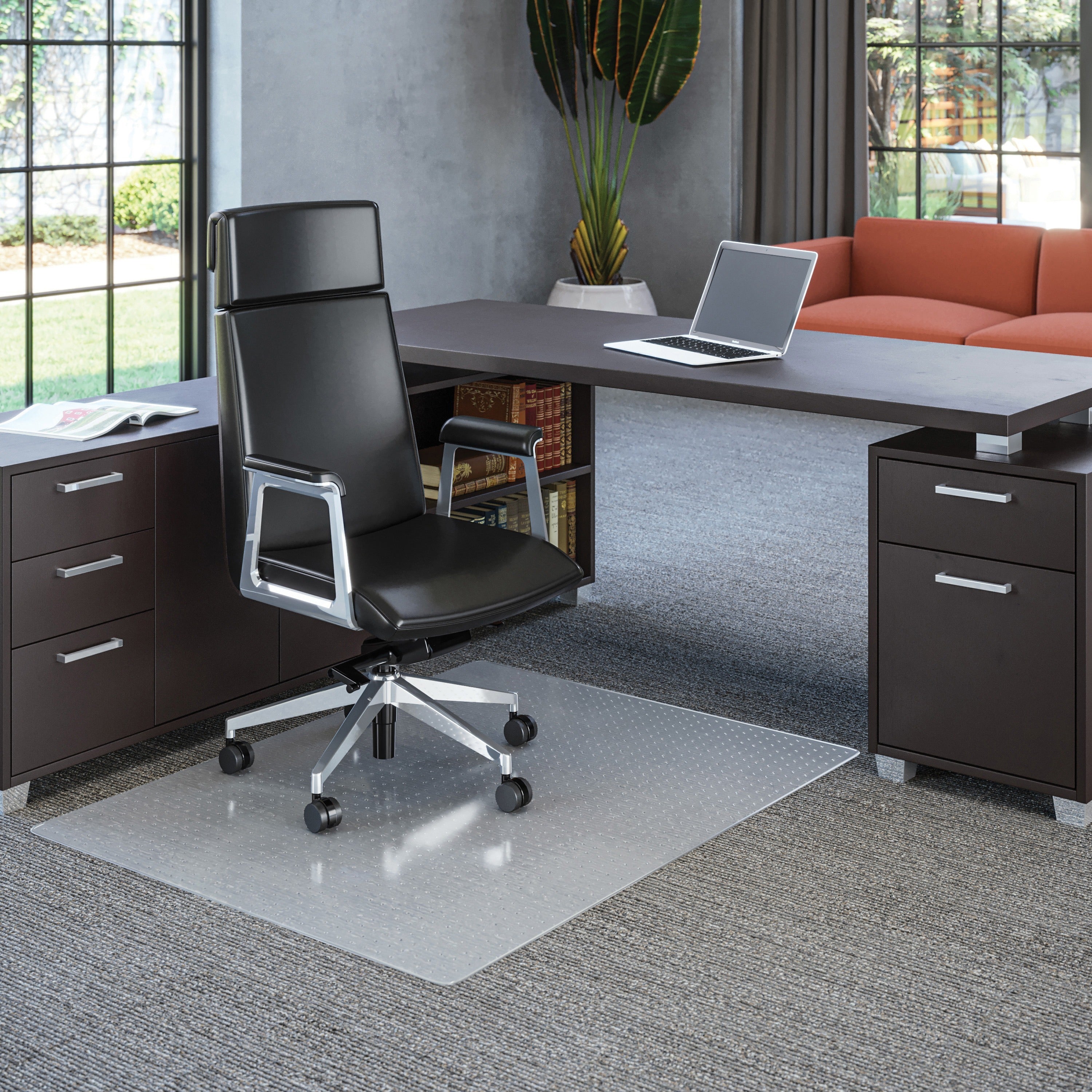 Deflecto EconoMat Chair Mat - Carpeted Floor - 48" Length x 36" Width x 0.063" Thickness - Rectangular - Polycarbonate - Clear - 1 Each