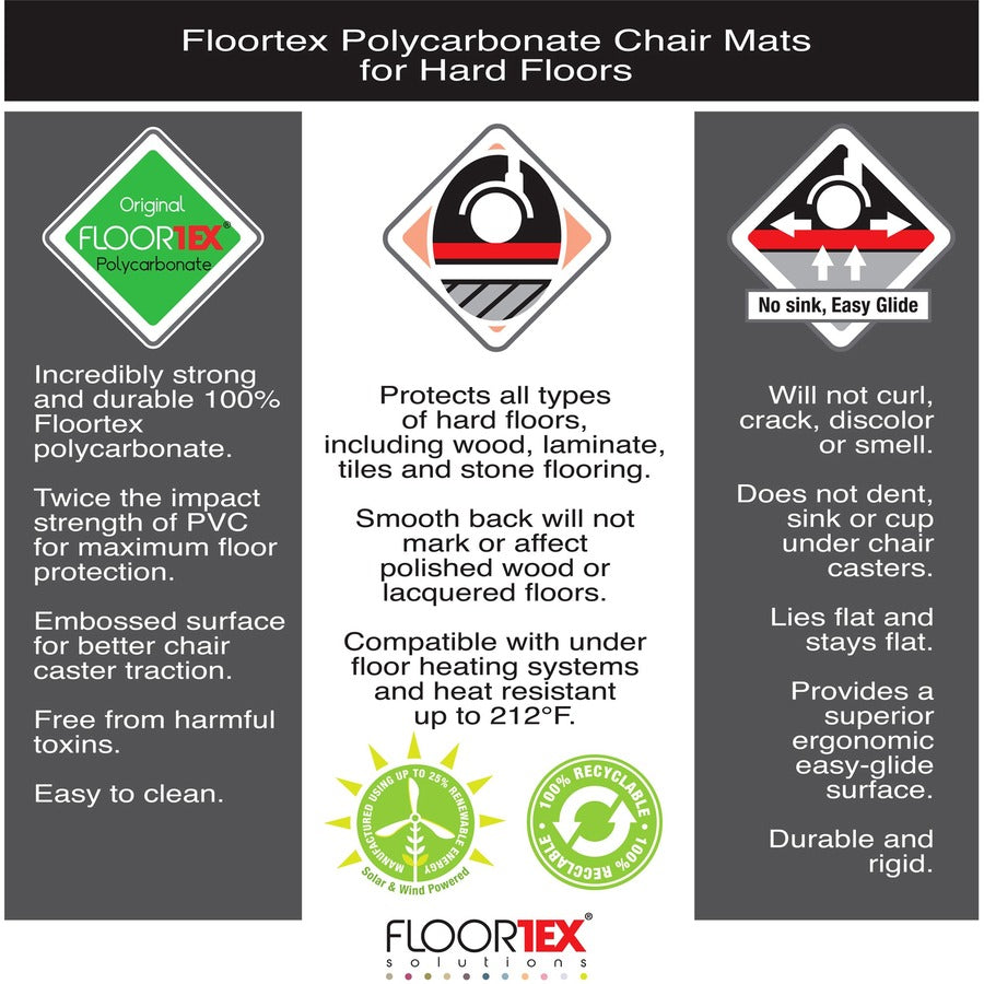 Floortex XXL Polycarbonate Rectangular Chair Mat for Hard Floors - 60" x 79"