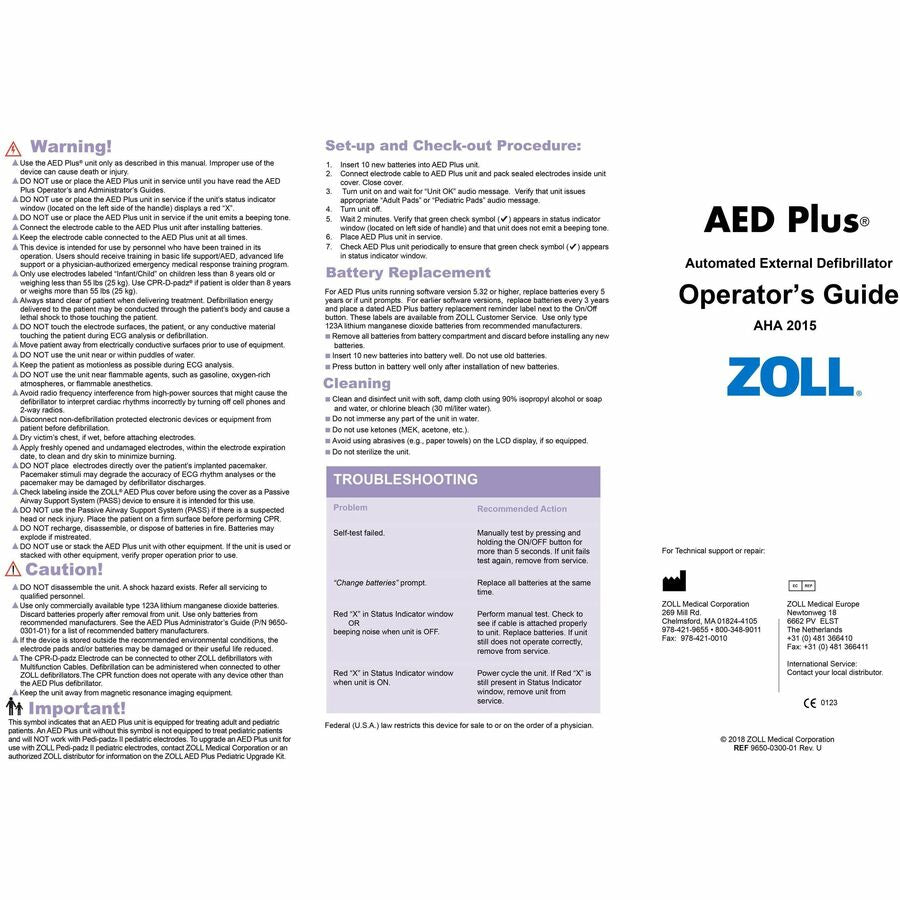 ZOLL Medical AED Plus Defibrillator 1-piece Electrode Pad