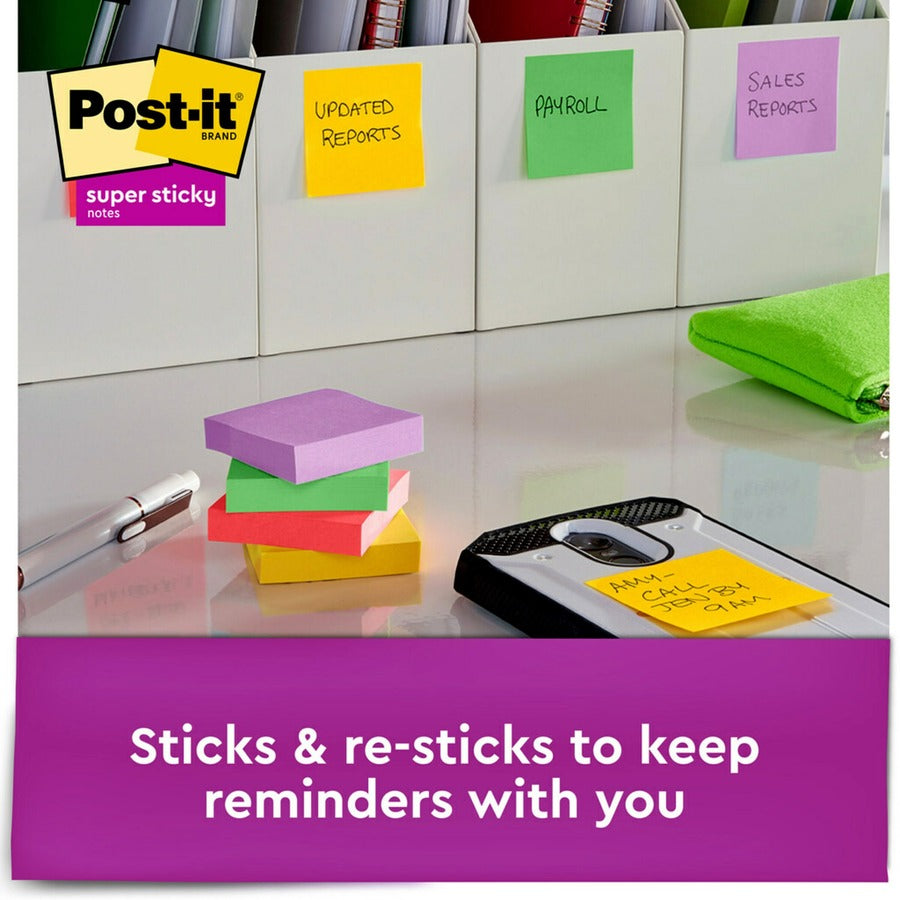 Post-it Super Sticky Notes, Playful Primaries Color Collection, 1 7/8" x 1 7/8", Square, 90 Sheets per Pad, 8 Pads/Pack, 720 Notes Total, Candy Apple Red, Sunnyside, Lucky Green, Blue Paradise