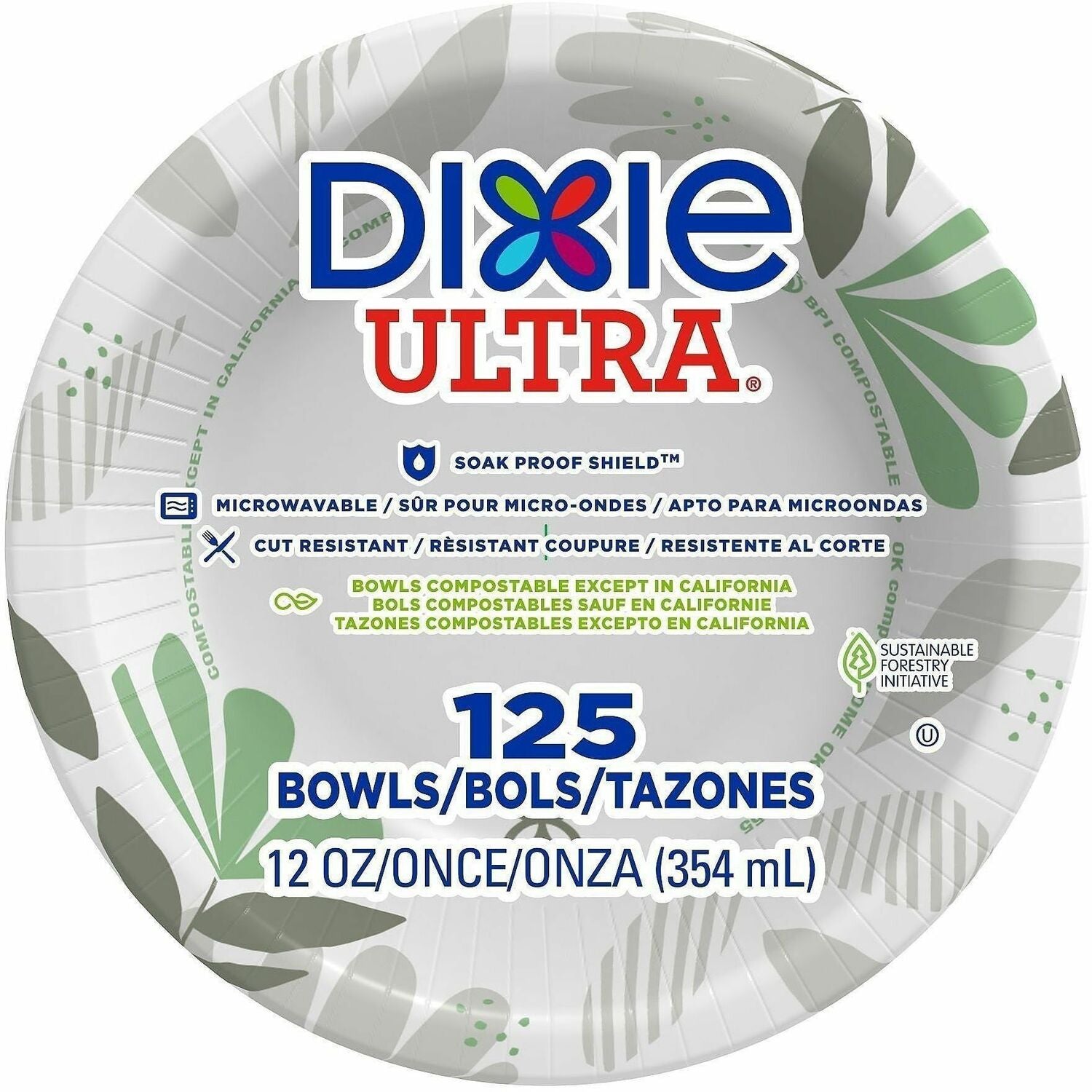 Dixie Ultra&reg; Pathways 12 oz Heavyweight Paper Bowls by GP Pro - Microwave Safe - White - Paper Body - 125/Pack - 8 / Carton