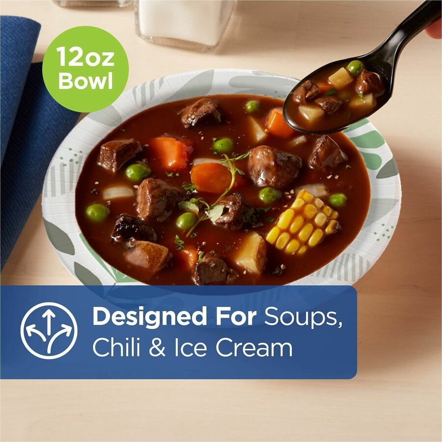 Dixie Ultra&reg; Pathways 12 oz Heavyweight Paper Bowls by GP Pro - Microwave Safe - White - Paper Body - 125/Pack - 8 / Carton