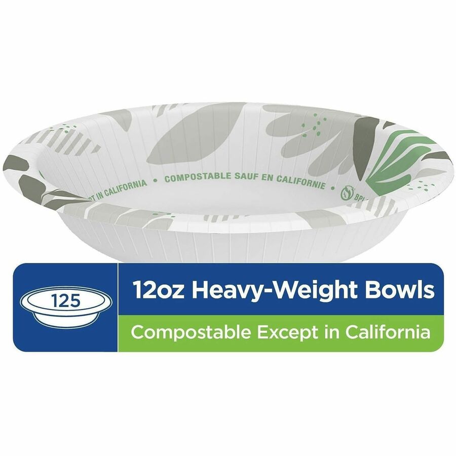Dixie Ultra&reg; Pathways 12 oz Heavyweight Paper Bowls by GP Pro - Microwave Safe - White - Paper Body - 125/Pack - 8 / Carton