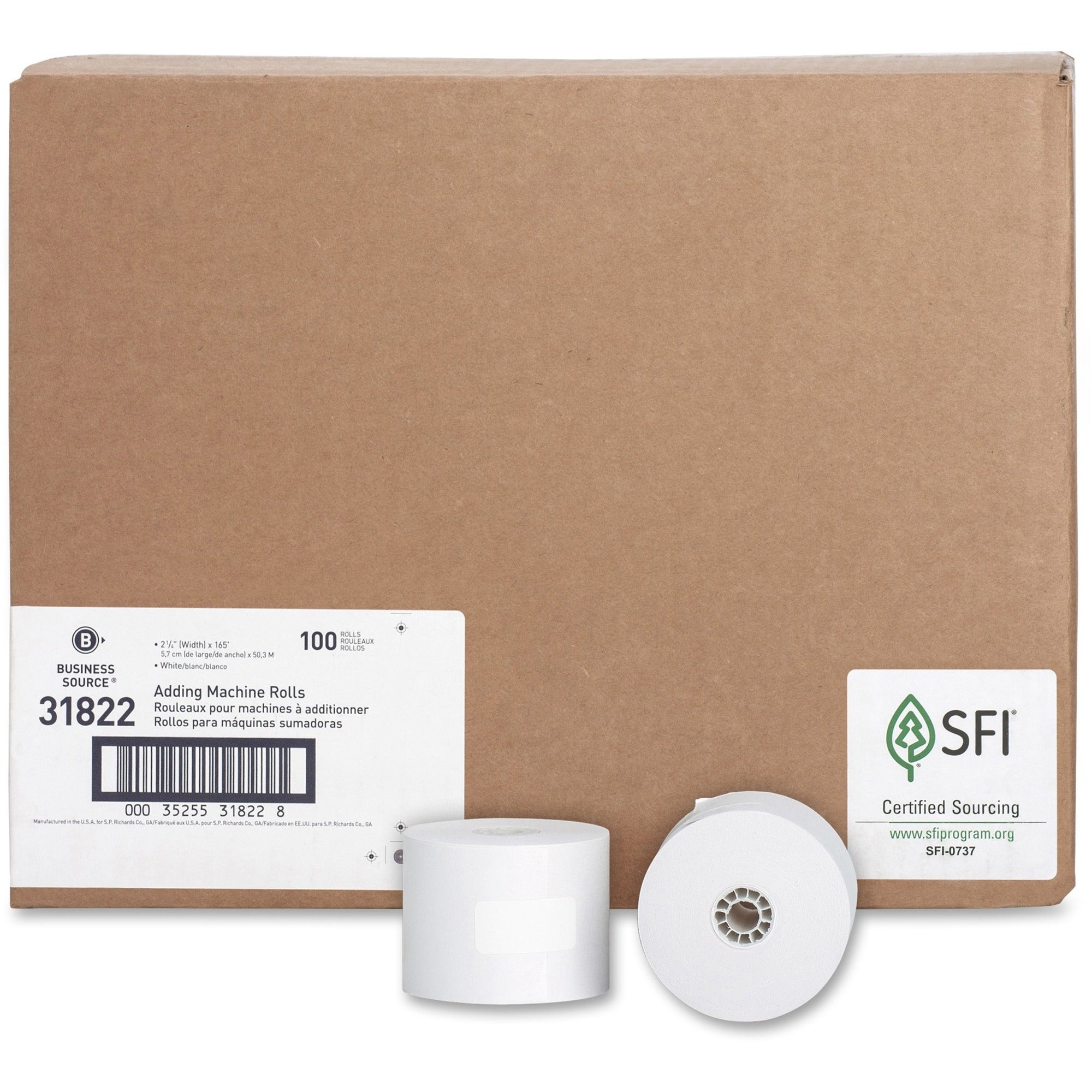 2 1/4" x 165 ft - 13.80 lb Basis Weight - Sustainable Forestry Initiative (SFI) - Lint-free - White - 100 / Carton