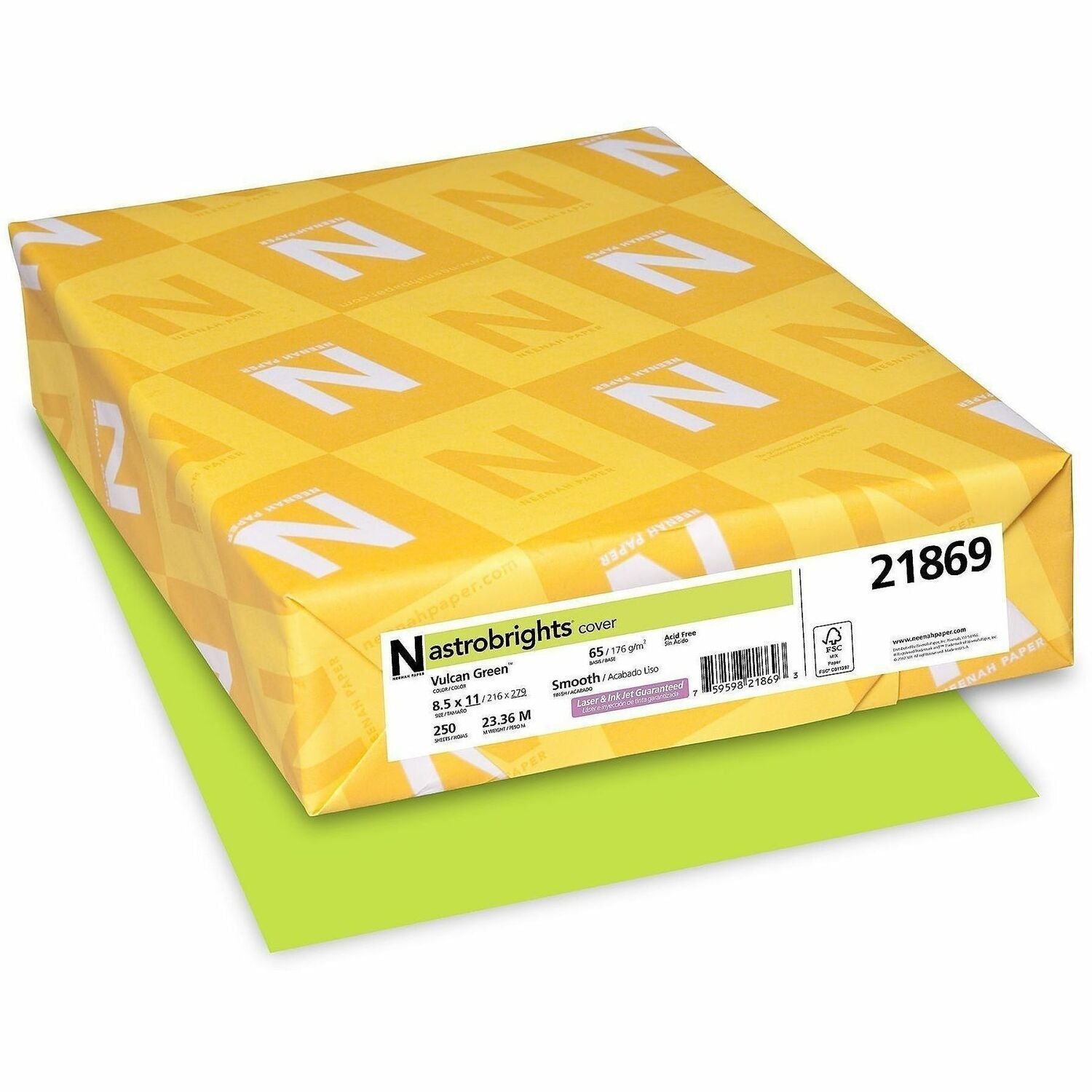 Letter - 8 1/2" x 11" - 65 lb Basis Weight - Acid-free, Lignin-free - Green - 1 Pack