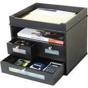 10.90" Height x 12.80" Width x 10.60" Depth - Desktop - Durable, Molding Base, Sturdy - Matte Black - Black - Wood, Faux Leather - 1 Each