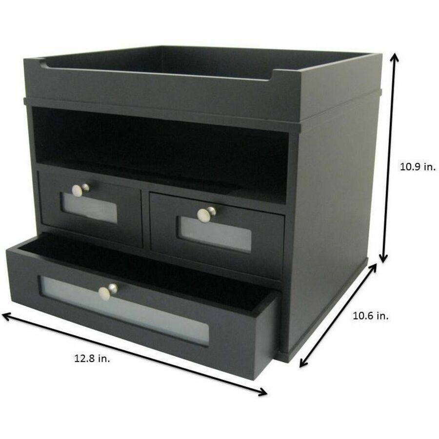 10.90" Height x 12.80" Width x 10.60" Depth - Desktop - Durable, Molding Base, Sturdy - Matte Black - Black - Wood, Faux Leather - 1 Each