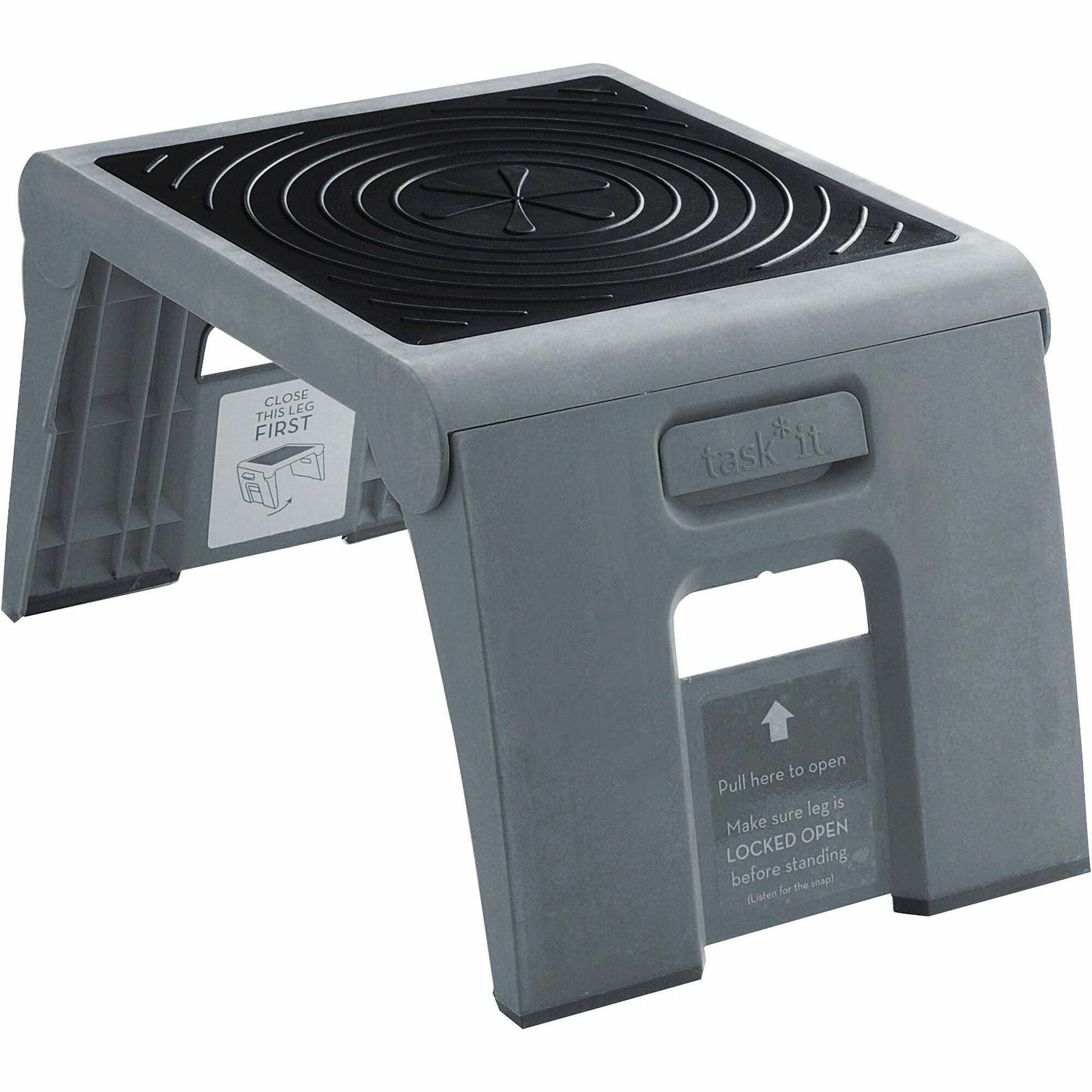 Cramer 1-Up™ Nonslip Folding Step Stool - 250 lb Load Capacity - 14" Width x 11.5" Depth x 9.5" Height - Gray