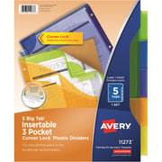 Avery Big Tab Tab Divider, 5 Dividers per Set, 5 Multicolor Plastic Tabs, 9.3" x 11.25", 3-Hole Punched, Insertable, Durable, Pocketed, Customizable