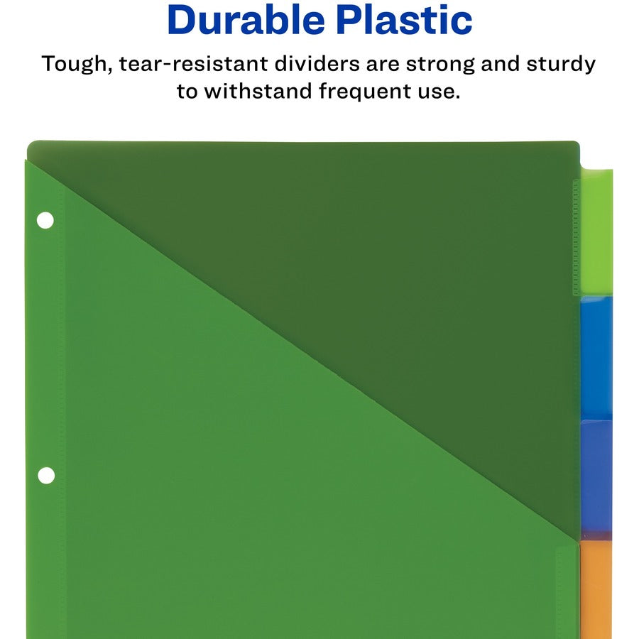 Avery Big Tab Tab Divider, 5 Dividers per Set, 5 Multicolor Plastic Tabs, 9.3" x 11.25", 3-Hole Punched, Insertable, Durable, Pocketed, Customizable