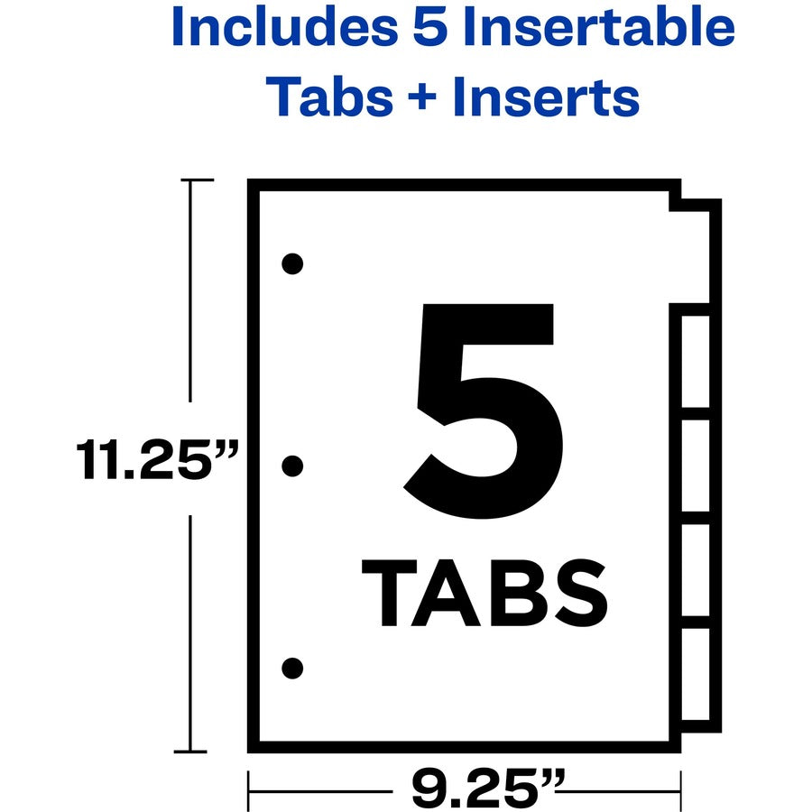 Avery Big Tab Tab Divider, 5 Dividers per Set, 5 Multicolor Plastic Tabs, 9.3" x 11.25", 3-Hole Punched, Insertable, Durable, Pocketed, Customizable