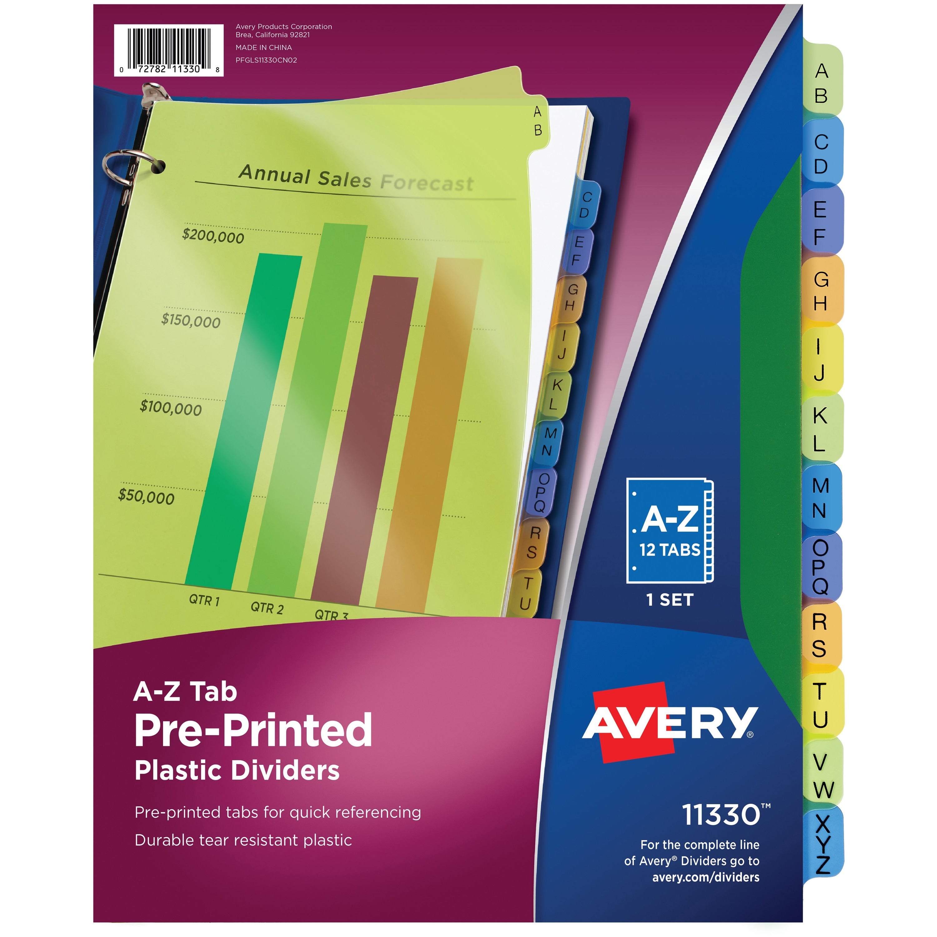 12 x Divider(s) - A-Z - 12 Tab(s)/Set - 8.5" Divider Width x 11" Divider Length - 3 Hole Punched - Multicolor Plastic Divider - Multicolor Plastic Tab(s) - 12 / Set