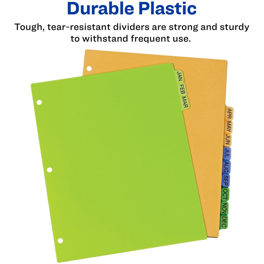 12 x Divider(s) - A-Z - 12 Tab(s)/Set - 8.5" Divider Width x 11" Divider Length - 3 Hole Punched - Multicolor Plastic Divider - Multicolor Plastic Tab(s) - 12 / Set