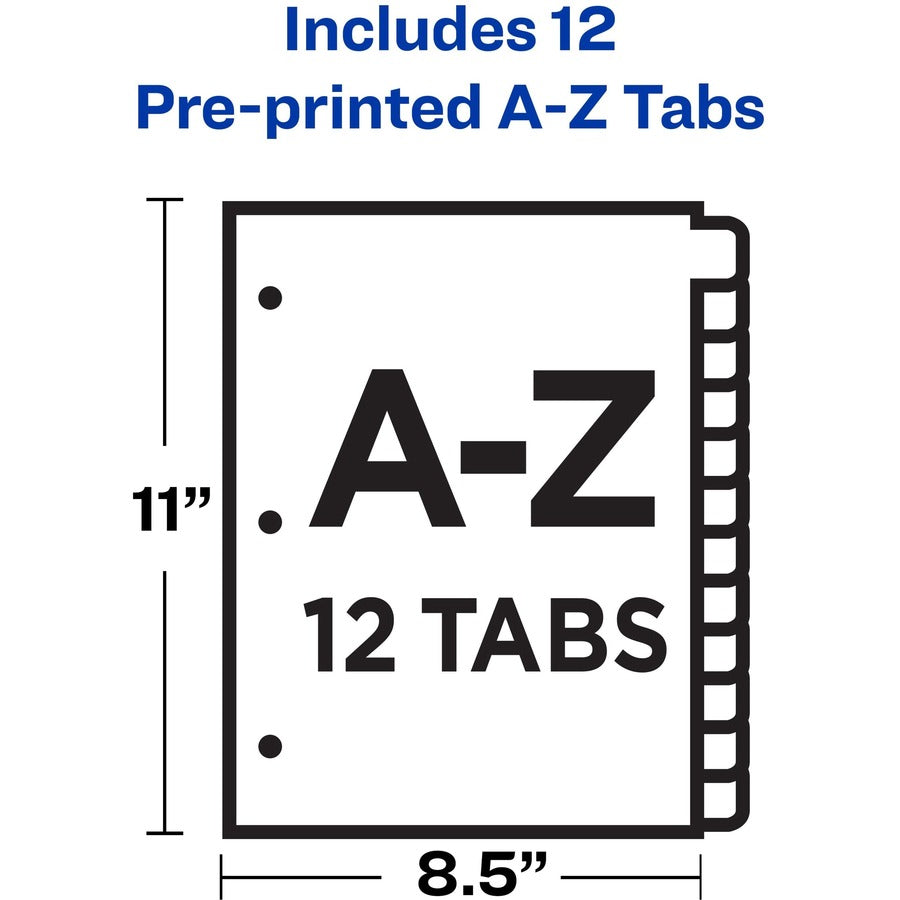 12 x Divider(s) - A-Z - 12 Tab(s)/Set - 8.5" Divider Width x 11" Divider Length - 3 Hole Punched - Multicolor Plastic Divider - Multicolor Plastic Tab(s) - 12 / Set
