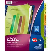 12 x Divider(s) - Jan-Dec - 12 Tab(s)/Set - 8.5" Divider Width x 11" Divider Length - 3 Hole Punched - Multicolor Plastic Divider - Multicolor Plastic Tab(s) - 12 / Set