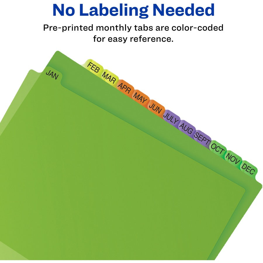 12 x Divider(s) - Jan-Dec - 12 Tab(s)/Set - 8.5" Divider Width x 11" Divider Length - 3 Hole Punched - Multicolor Plastic Divider - Multicolor Plastic Tab(s) - 12 / Set