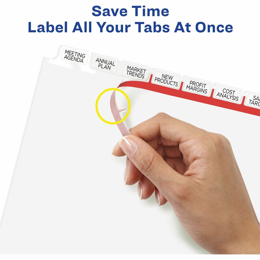 Avery Big Tab Clear Label Index Maker Dividers, 40 Dividers, 8 Tabs per Set, Letter Size, White, 3-Hole Punched, Double-Sided, Reinforced Edges, Printable, 1 Pack