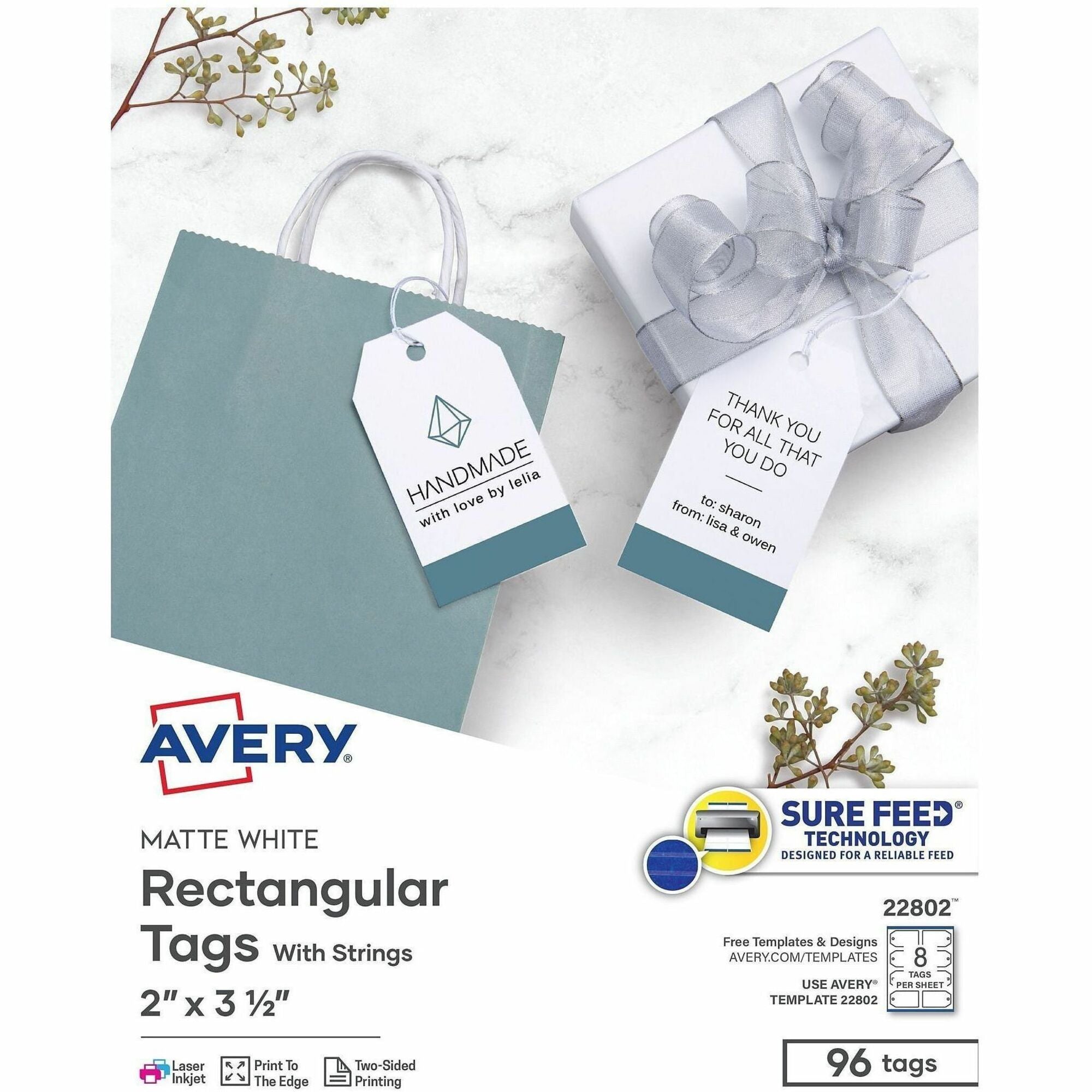 3.50" Length x 2" Width - Rectangular - String Fastener - Card Stock - White - 1 Pack