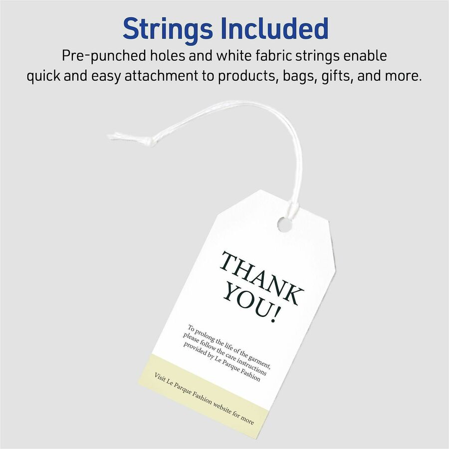 3.50" Length x 2" Width - Rectangular - String Fastener - Card Stock - White - 1 Pack