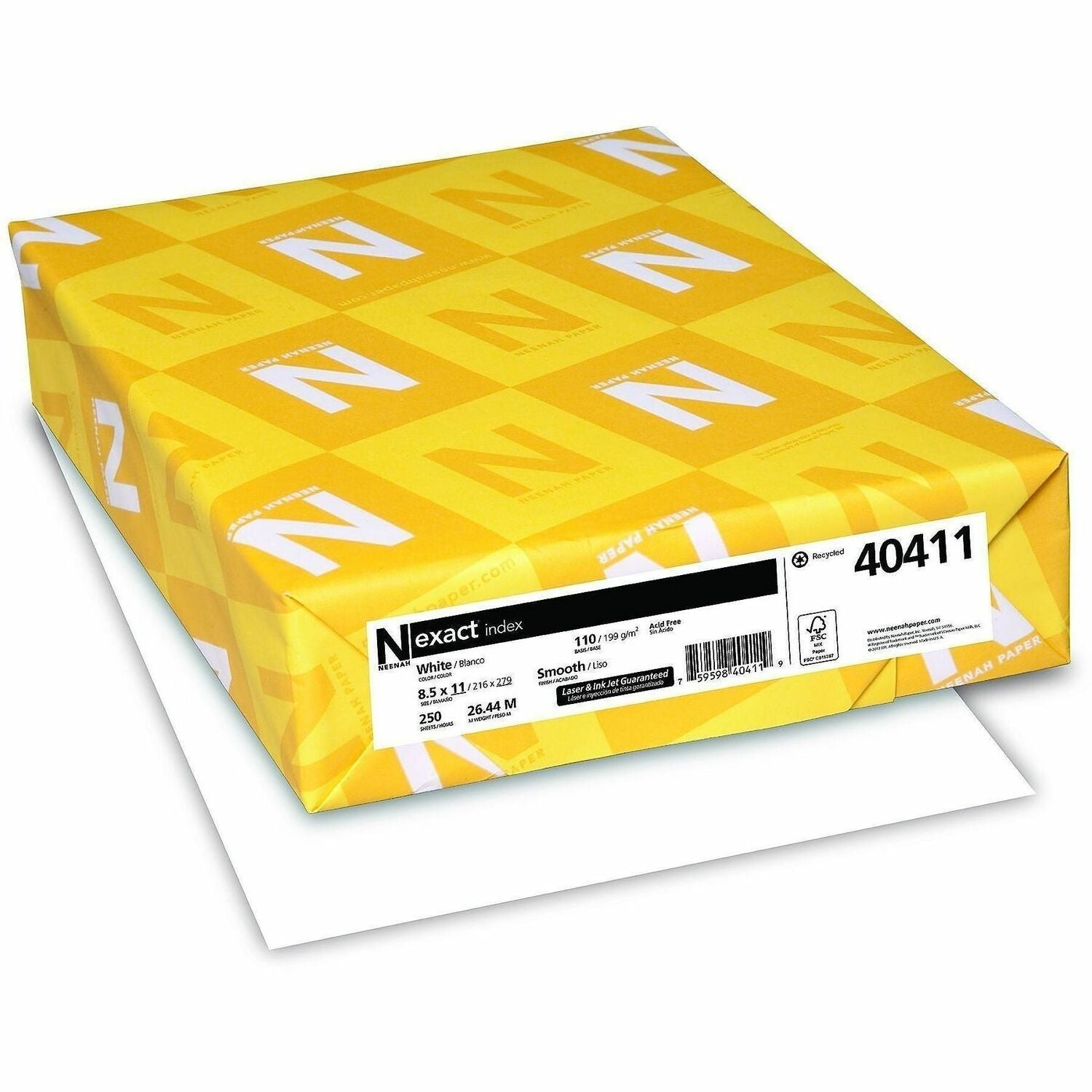 94 Brightness - Letter - 8 1/2" x 11" - 110 lb Basis Weight - Smooth - Durable, Acid-free - White - 250 / Pack