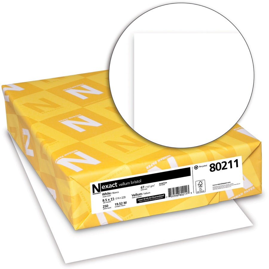 94 Brightness - Letter - 8 1/2" x 11" - 67 lb Basis Weight - 147 g/m² Grammage - Vellum - Green Seal - Chlorine-free, Durable, Acid-free, Quick Drying, Heavyweight, Fast-drying, Printable - White - 2000 Sheets - 1 Pack